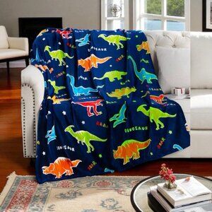 Dinosaur Glow in The Dark Blanket  Great For Children, Soft Throw 50"x60"in.